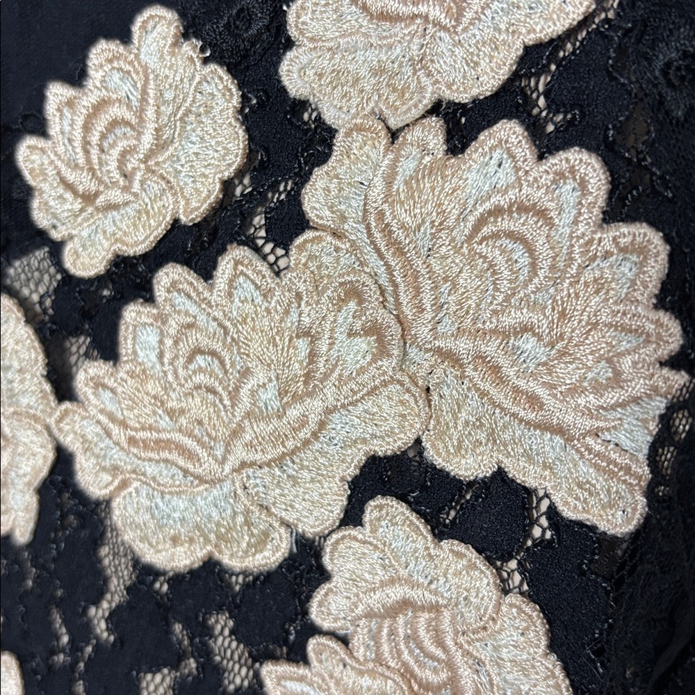 BOSTON PROPER black lace long sleeve top embroidered floral heart shape design - Picture 4 of 10